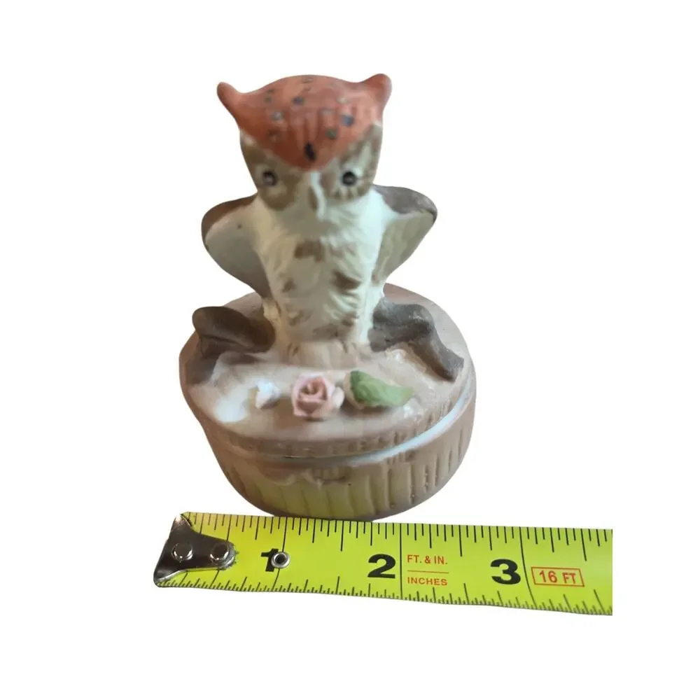 VINTAGE OWL FIGURINE PORCELAIN FIGURE CERAMIC TRINKET BOX BIRD COLLECTIBLE RETRO